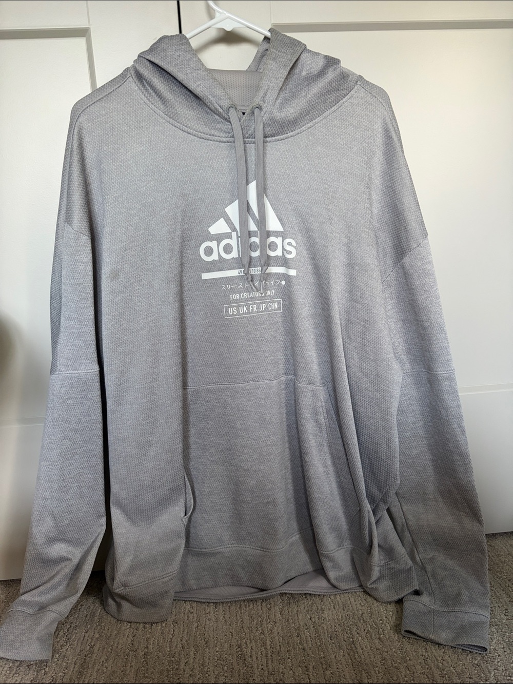 adidas Light Gray Pullover Hoodie with White Logo